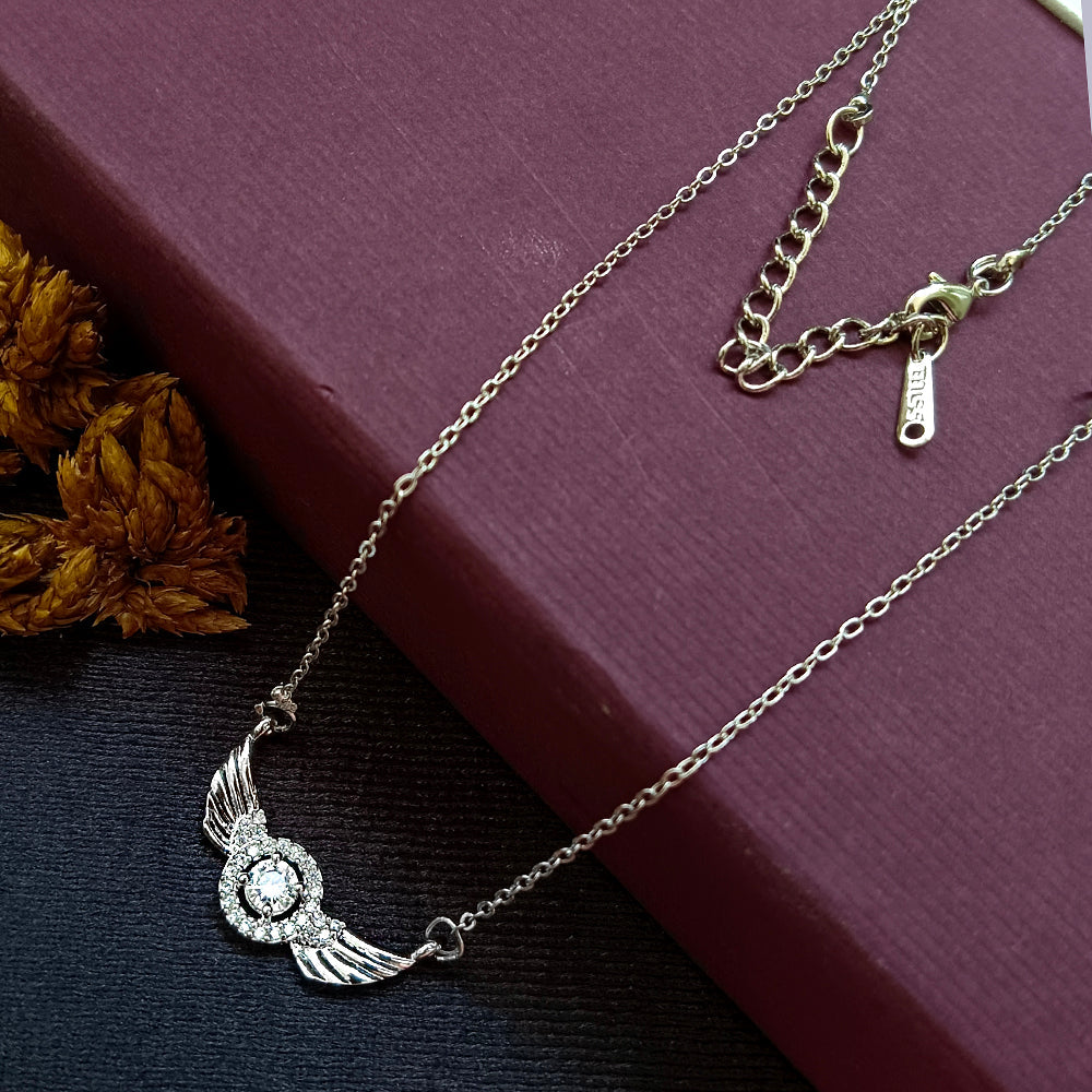 The Z Collection Silver Plated AD Angle Wings Chain Pendant
