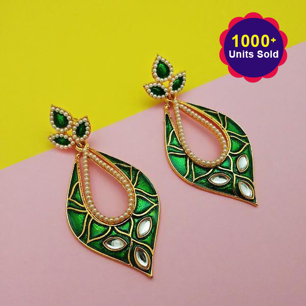 Kriaa Gold Plated Meenakari Kundan Dangler Earrings
