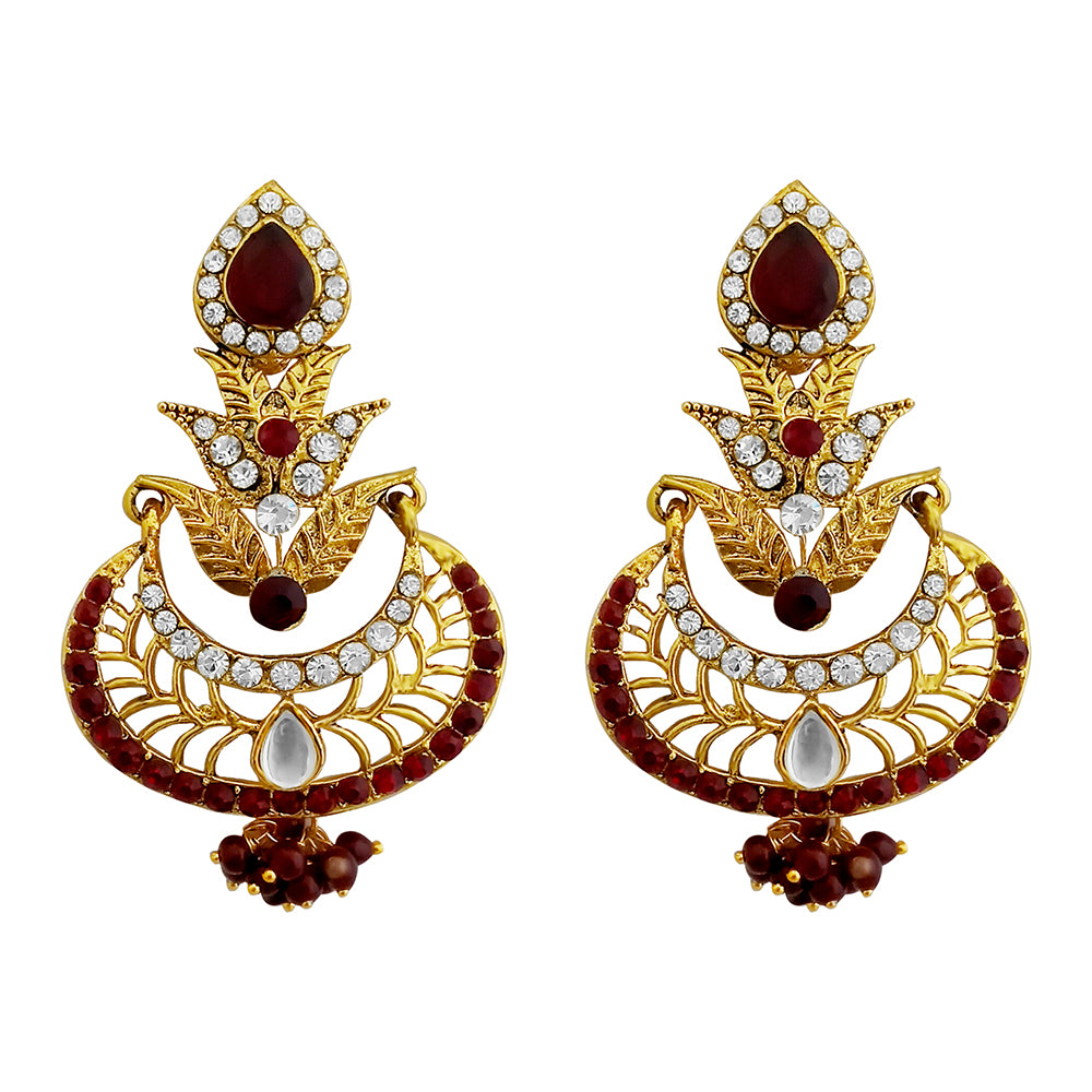 Kriaa Austrian Stone Red Gold Plated Kundan Earrings