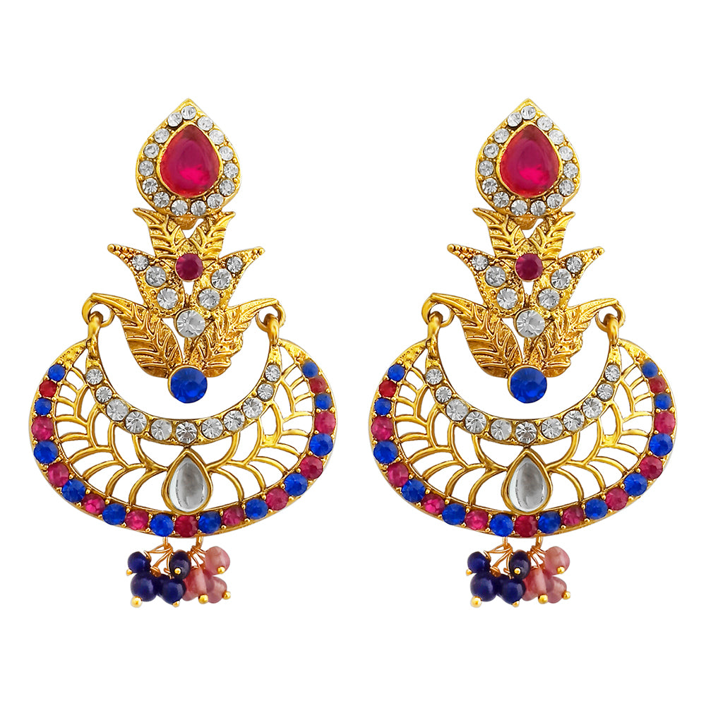 Kriaa Austrian Stone Multi Gold Plated Kundan Earrings