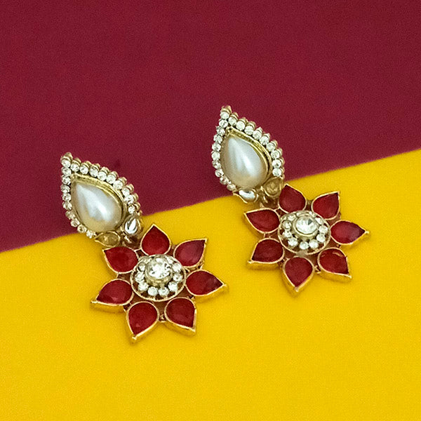 Kriaa Maroon Stone Gold Plated Dangler Earrings