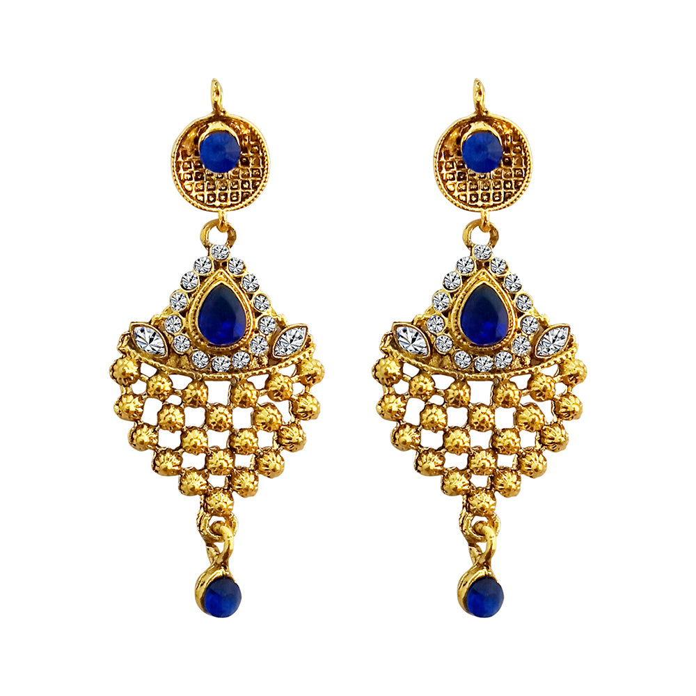 Kriaa Austrian Stone Blue Gold PlatedEarrings