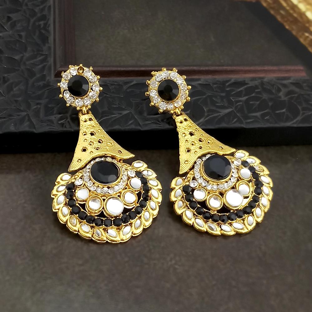 Kriaa Austrian Stone Black Gold Plated Kundan Earrings