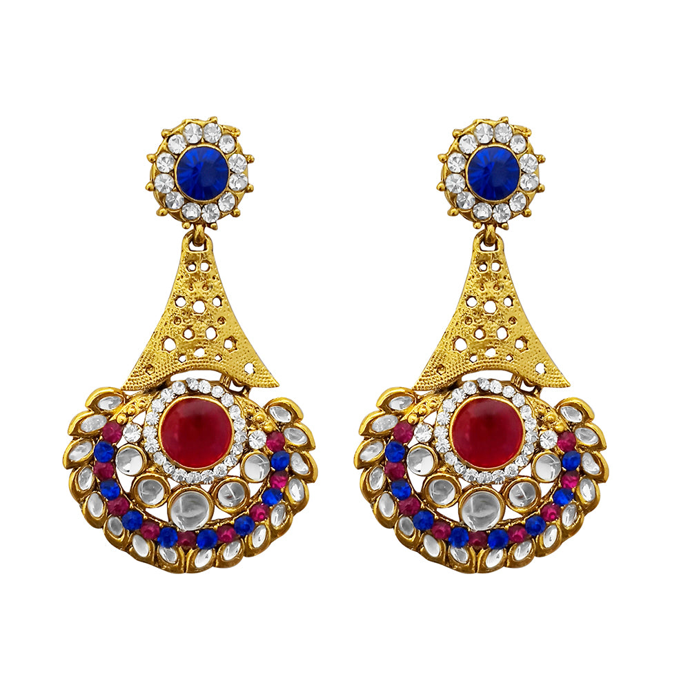 Kriaa Austrian Stone Gold Plated Multi Kundan Earrings