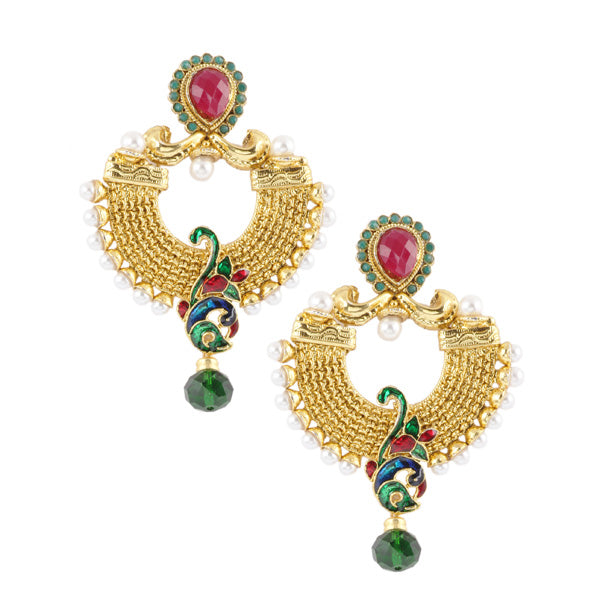 Kriaa Meenakari Stone Peacock Design Dangler Earrings