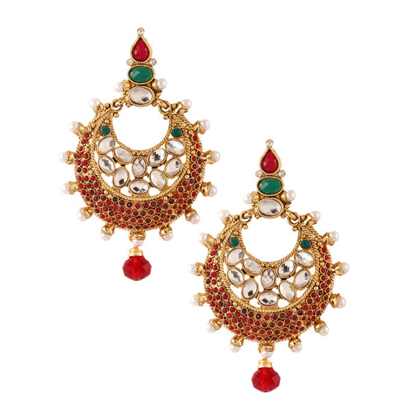 Kriaa Gold Plated Stone Dangler Earrings