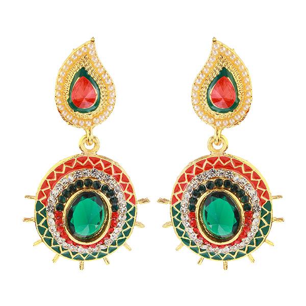 Kriaa Maroon And Green Meenakari Austrian Stone Dangler Earrings