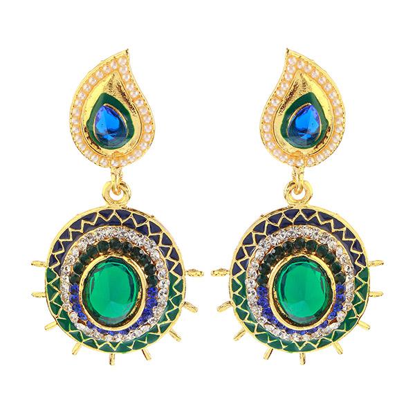 Kriaa Green Meenakari Austrian Stone Dangler Earrings