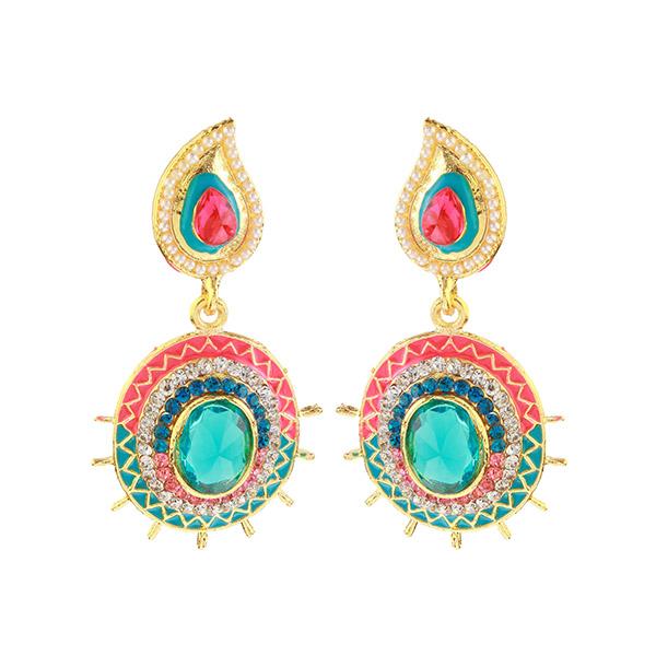 Kriaa Pink And Green Meenakari Gold Plated Dangler Earrings
