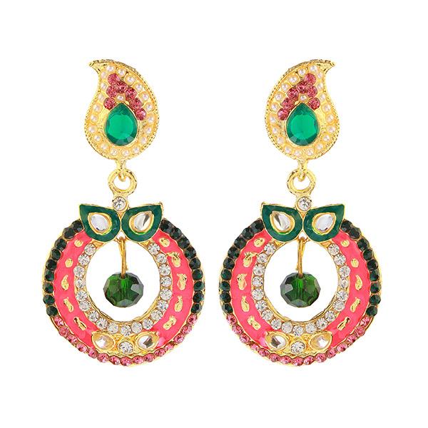 Kriaa Pink And Green Meenakari Gold Plated Dangler Earrings