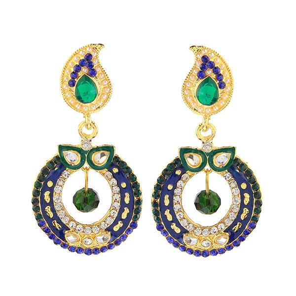 Kriaa Purple And Green Meenakari Kundan Dangler Earrings
