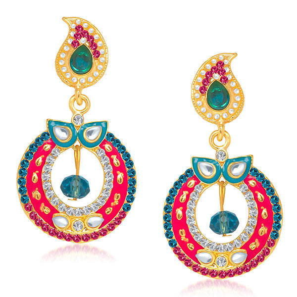 JewelMaze Meenakari & Austrian Stone Dangler Earrings