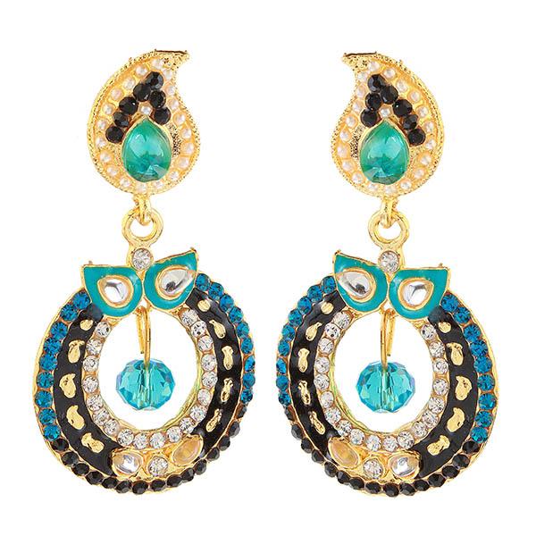 Kriaa Black And Blue Meenakari Kundan Dangler Earrings