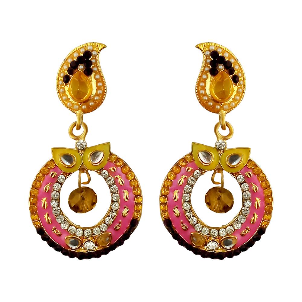 Kriaa Gold Plated White Austrian Stone And Meenakari Dangler Earrings - 1304623A