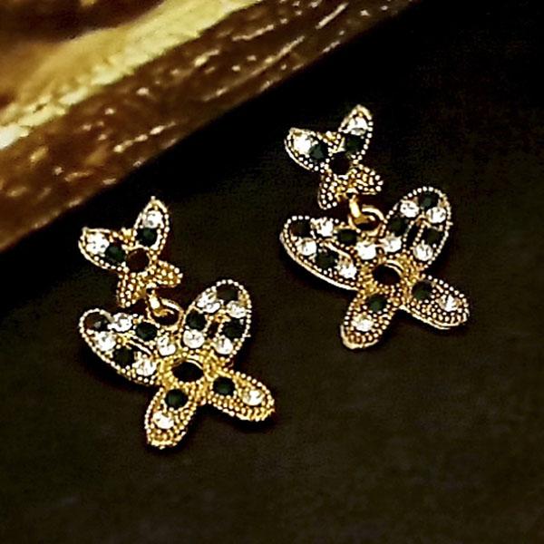 Kriaa Green Austrian Stone Gold Plated Dangler Earrings - 1304737E