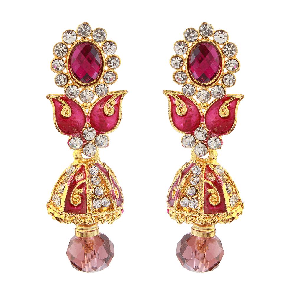 JewelMaze Meenakari & Austrian Stone Jhumkis Earrings