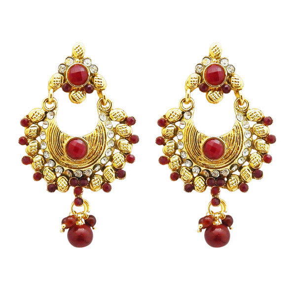 Kriaa Maroon Austrian Stone Gold Plated Dangler Earrings