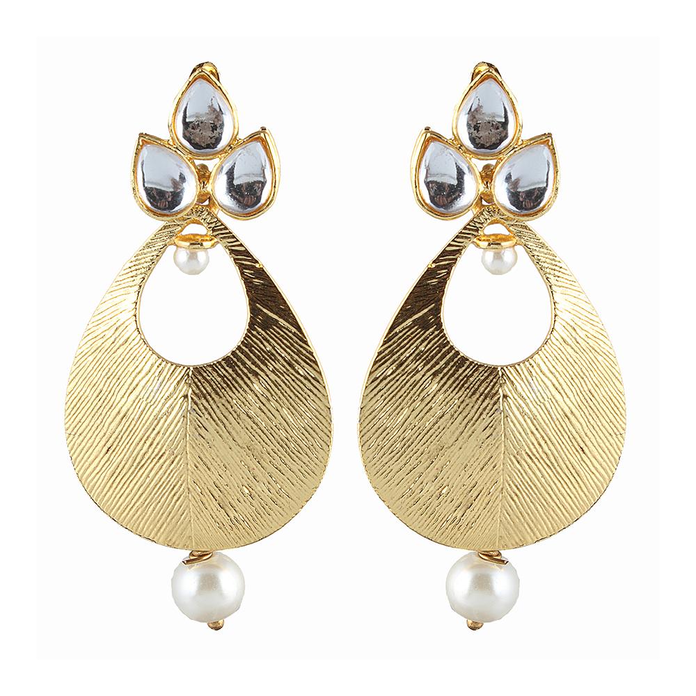 Bhavi Jewels Gold  Plated Kundan Stone Dangler Earrings