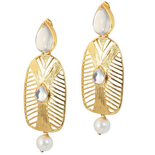 Kriaa Kundan Gold Plated Pearl Drop Dangler Earrings