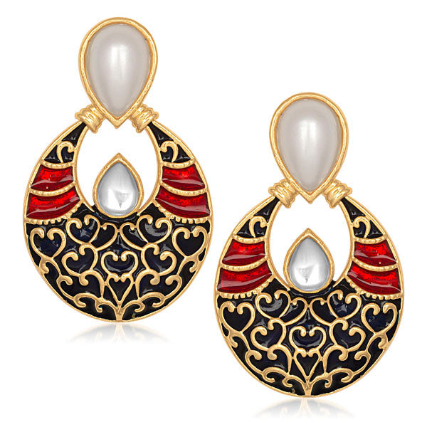 Kriaa Kundan Meenakari Gold Plated Chandbali Earrings