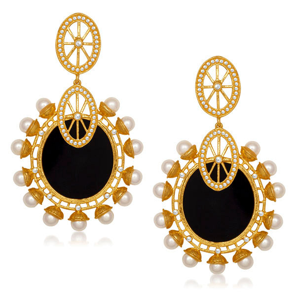Kriaa Pearl Resin Gold Plated Dangler Earrings
