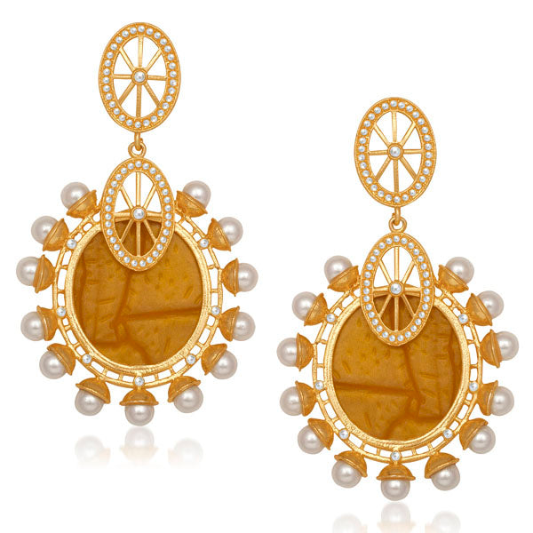 Kriaa Gold Plated Pearl Resin Dangler Earrings