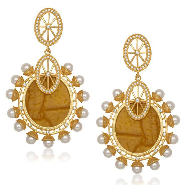 Kriaa Gold Plated Pearl Resin Dangler Earrings