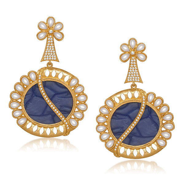 Kriaa Blue Resin Stone Gold Plated Dangler Earrings