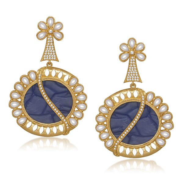 Kriaa Blue Resin Stone Gold Plated Dangler Earrings