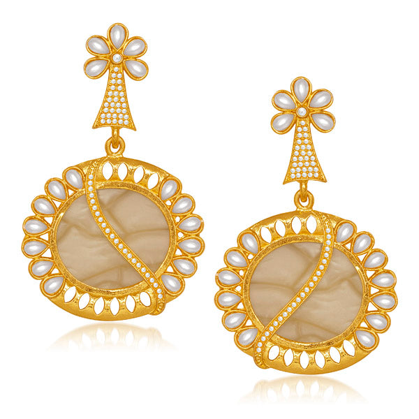 Kriaa Resin Pearl Stone Gold Plated Dangler Earrings
