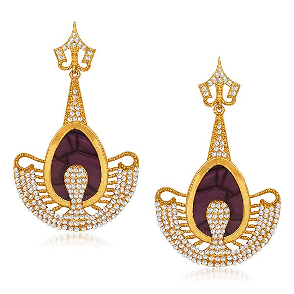 Kriaa Purple Resin Stone Gold Plated Dangler Earrings