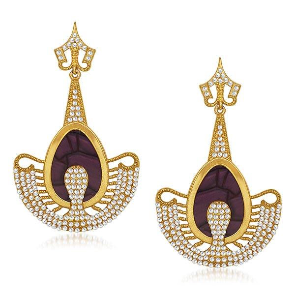 Kriaa Purple Resin Stone Gold Plated Dangler Earrings