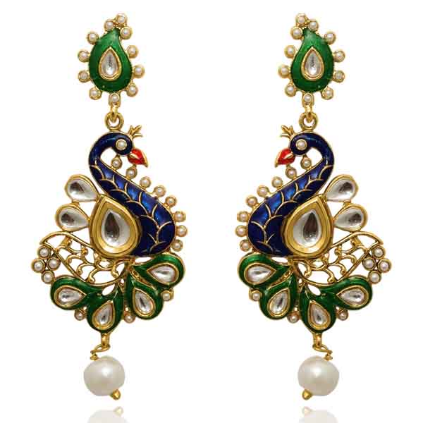 Kriaa Kundan Meenakari Peacock Dangler Earrings