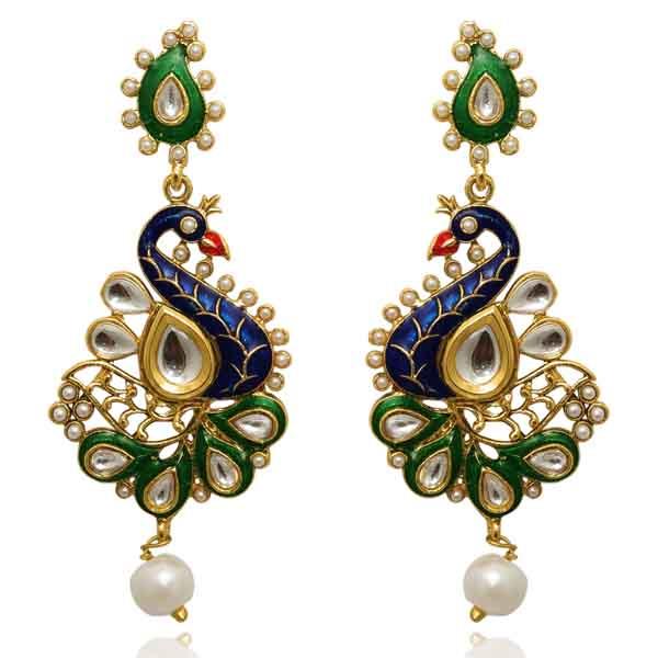 Kriaa Kundan Meenakari Peacock Dangler Earrings - N1305402