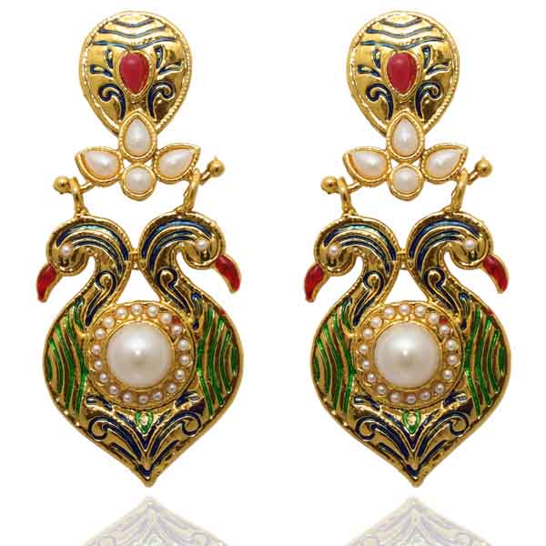 Kriaa Gold Plated Pearl Meenakari Peacock Dangler Earrings