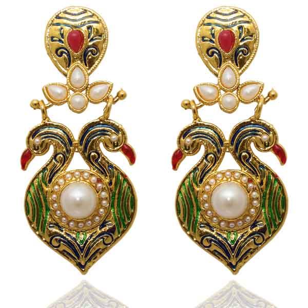 Kriaa Gold Plated Pearl Meenakari Peacock Dangler Earrings