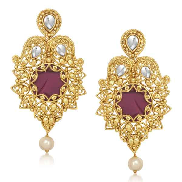 Kriaa Kundan Pearl Drop Gold Plated Dangler Earrings