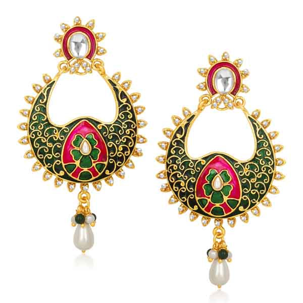Kriaa Kundan Meenakari Gold Plated Chandbali Earrings