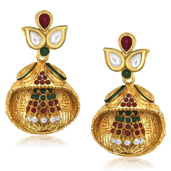 Kriaa Gold Plated Pota Stone Meenakari Dangler Earrings