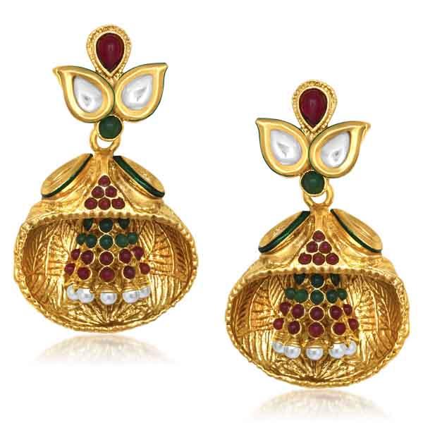 Kriaa Gold Plated Pota Stone Meenakari Dangler Earrings
