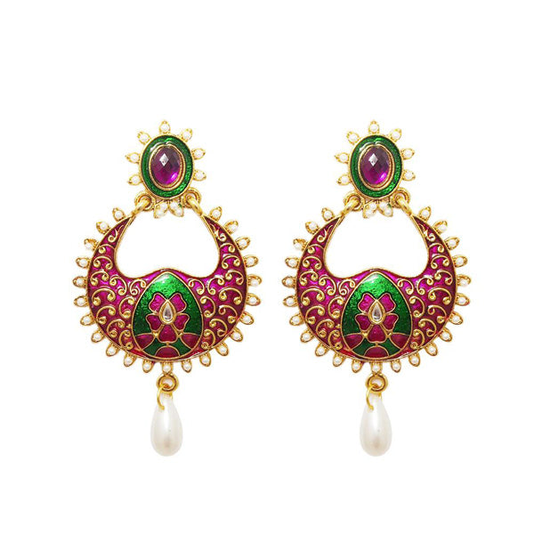 Kriaa Gold Plated Meenakari Stone Drop Dangler Earrings