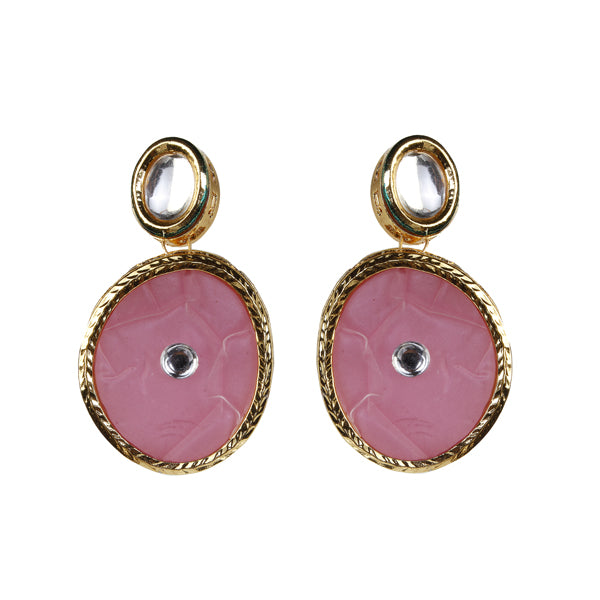Kriaa Kundan Pink Resin Gold Plated Dangler Earrings