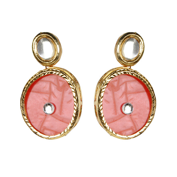 Kriaa Kundan Peach Resin Gold Plated Dangler Earrings