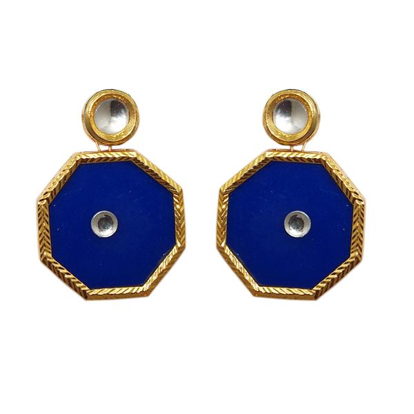Kriaa Kundan Blue Resin Gold Plated Dangler Earrings