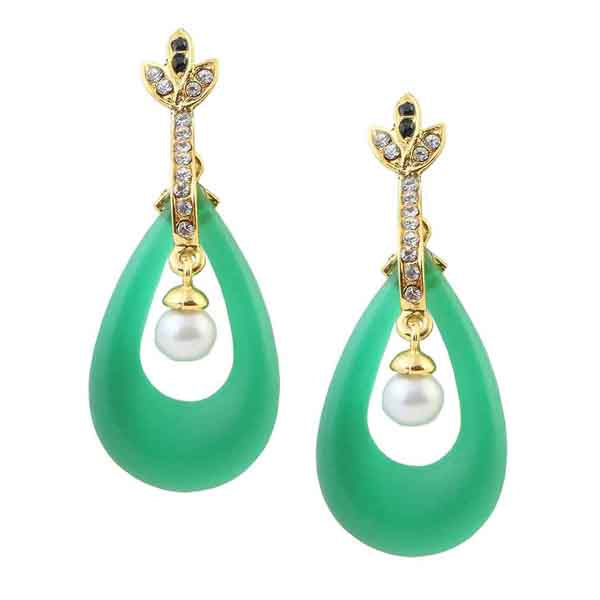 Kriaa Austrian Stone Gold Plated Green Resin Dangler Earrings