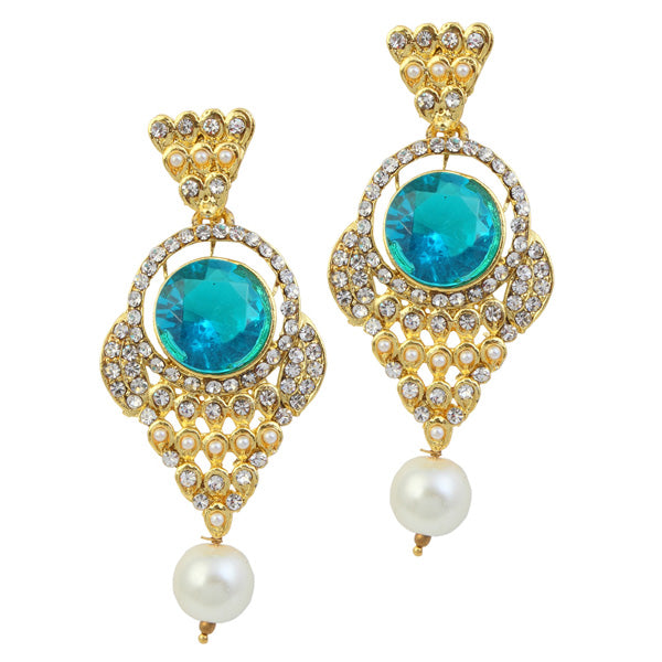 Kriaa Blue Stone Gold Plated Dangler Earrings