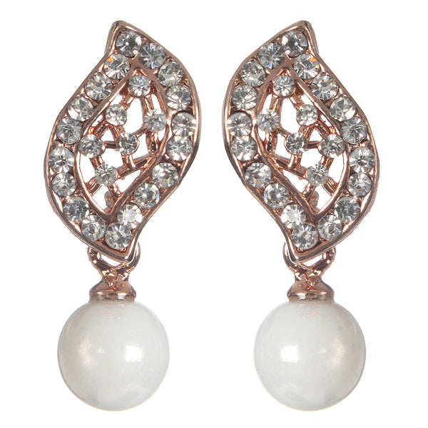 Urbana Glass Pearl Rose Gold Plated Dangler Earrings