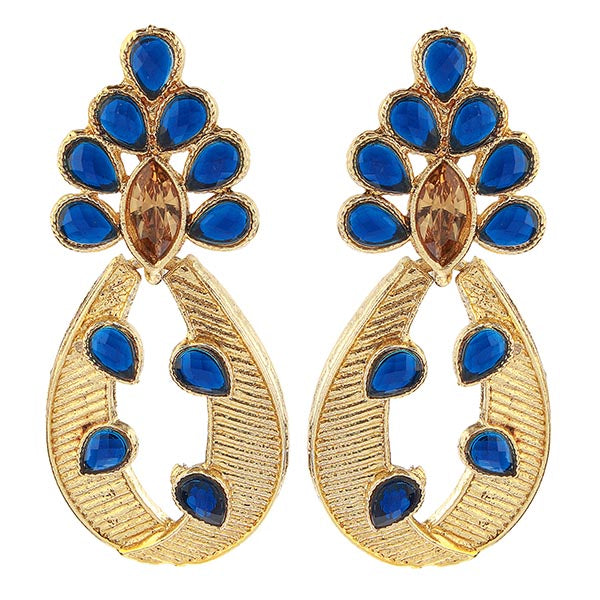 Kriaa Blue Austrian Stone Gold Plated Dangler Earrings