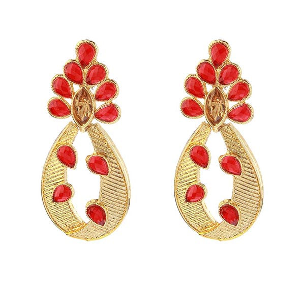 Kriaa Maroon Kundan Stone Gold Plated Dangler Earrings