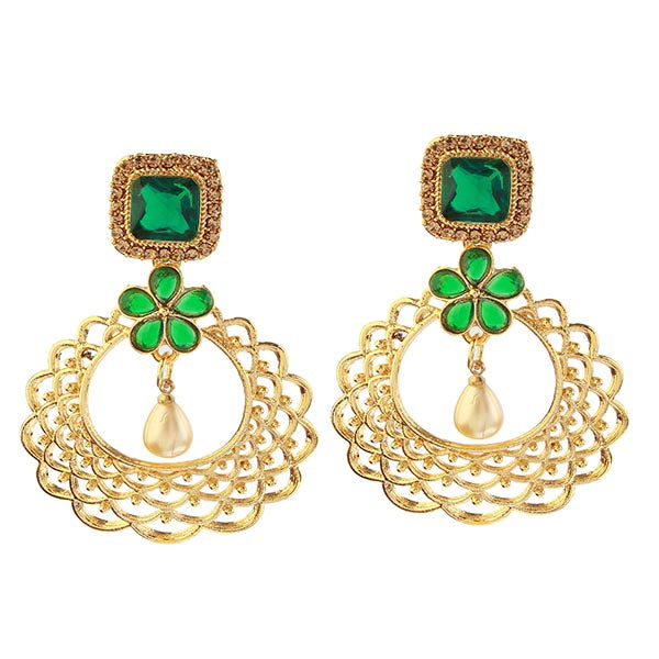 Kriaa Green Kundan Stone Gold Plated Dangler Earrings